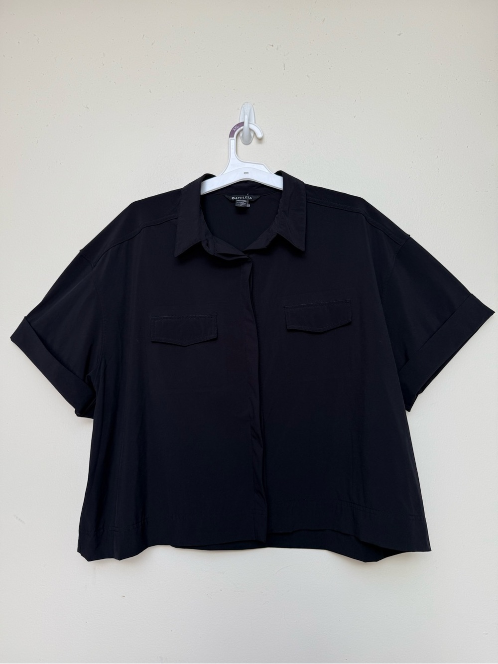 Athleta Black Short Sleeve Utility Button-Front Shirt 1X